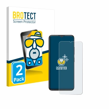 Vorderseite einer Produktverpackung mit dem Markenlogo BROTECT. Daneben ist das Gerät ZTE Blade A34 mit dem zugehörigen Displa
