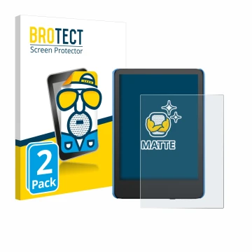 Vorderseite einer Produktverpackung mit dem Markenlogo BROTECT. Daneben ist das Gerät Amazon Kindle Kids (2024) mit dem zugehö