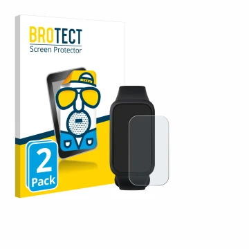 Vorderseite einer Produktverpackung mit dem Markenlogo BROTECT. Daneben ist das Gerät Xiaomi Smart Band 9 Active mit dem zugeh