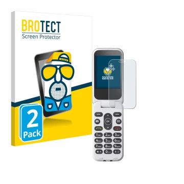 Vorderseite einer Produktverpackung mit dem Markenlogo BROTECT. Daneben ist das Gerät Doro 2820 mit dem zugehörigen Displaysch