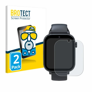 Vorderseite einer Produktverpackung mit dem Markenlogo BROTECT. Daneben ist das Gerät Forever Kids Smartwatch mit dem zugehöri