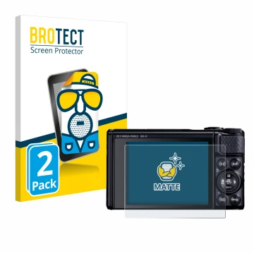 Vorderseite einer Produktverpackung mit dem Markenlogo BROTECT. Daneben ist das Gerät Canon PowerShot SX740 HS Lite mit dem zu