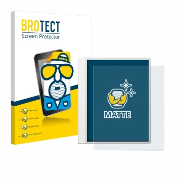 Vorderseite einer Produktverpackung mit dem Markenlogo BROTECT. Daneben ist das Gerät Boox Note Max mit dem zugehörigen Displa