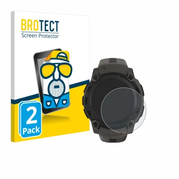 Vorderseite einer Produktverpackung mit dem Markenlogo BROTECT. Daneben ist das Gerät Garmin Instinct E (40 mm) mit dem zugehö