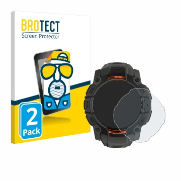 Vorderseite einer Produktverpackung mit dem Markenlogo BROTECT. Daneben ist das Gerät Garmin Instinct 3 Solar (50 mm) mit dem 