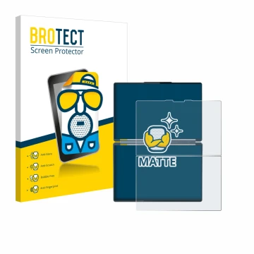 Vorderseite einer Produktverpackung mit dem Markenlogo BROTECT. Daneben ist das Gerät Lenovo Yoga Book 9i Gen 10 mit dem zugeh