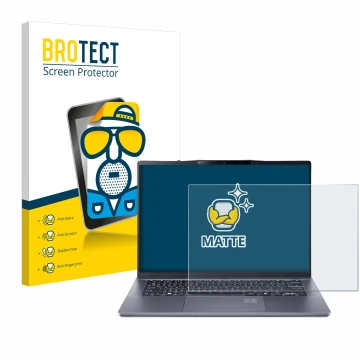 Vorderseite einer Produktverpackung mit dem Markenlogo BROTECT. Daneben ist das Gerät Acer Swift Go 14 AI mit dem zugehörigen 