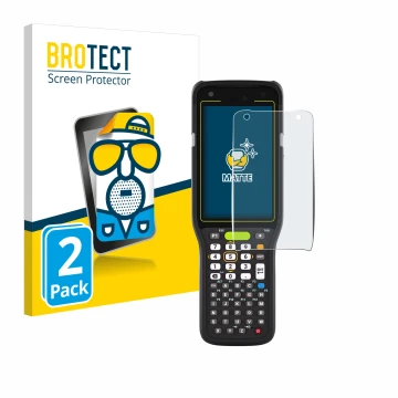Vorderseite einer Produktverpackung mit dem Markenlogo BROTECT. Daneben ist das Gerät Zebra MC3400 mit dem zugehörigen Display