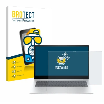 Vorderseite einer Produktverpackung mit dem Markenlogo BROTECT. Daneben ist das Gerät HP Envy 17-da0777ng mit dem zugehörigen 