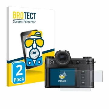 Vorderseite einer Produktverpackung mit dem Markenlogo BROTECT. Daneben ist das Gerät Leica SL3-S (Display + Schulterdisplay) 