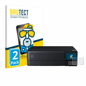 Vorderseite einer Produktverpackung mit dem Markenlogo BROTECT. Daneben ist das Gerät Epson EcoTank ET-8550 mit dem zugehörige