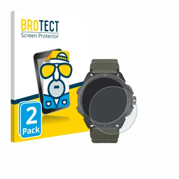 Vorderseite einer Produktverpackung mit dem Markenlogo BROTECT. Daneben ist das Gerät Hammer Watch 2 Military Edition mit dem 