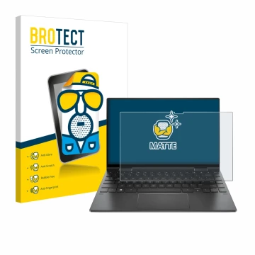 Vorderseite einer Produktverpackung mit dem Markenlogo BROTECT. Daneben ist das Gerät HP Envy x360 Convertible 13