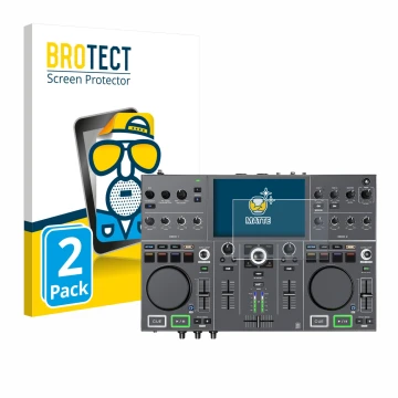 Vorderseite einer Produktverpackung mit dem Markenlogo BROTECT. Daneben ist das Gerät Denon DJ Prime Go+ mit dem zugehörigen D