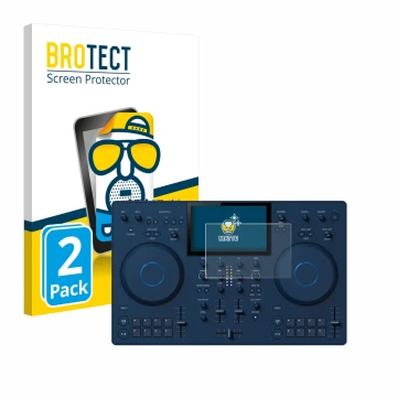 Vorderseite einer Produktverpackung mit dem Markenlogo BROTECT. Daneben ist das Gerät AlphaTheta OMNIS-Duo (Jog) mit dem zugeh