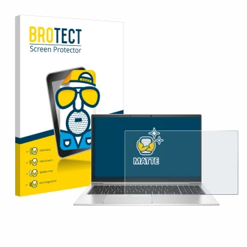 Vorderseite einer Produktverpackung mit dem Markenlogo BROTECT. Daneben ist das Gerät HP EliteBook 855 G8 mit dem zugehörigen 