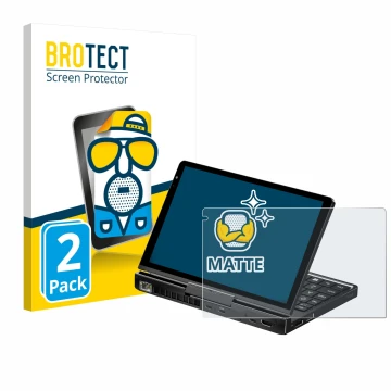 Vorderseite einer Produktverpackung mit dem Markenlogo BROTECT. Daneben ist das Gerät GPD Pocket 4 mit dem zugehörigen Display