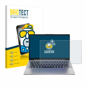 Vorderseite einer Produktverpackung mit dem Markenlogo BROTECT. Daneben ist das Gerät Lenovo IdeaPad 5 14ALC05 mit dem zugehör