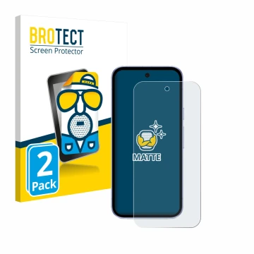 Vorderseite einer Produktverpackung mit dem Markenlogo BROTECT. Daneben ist das Gerät Google Pixel 9a mit dem zugehörigen Disp