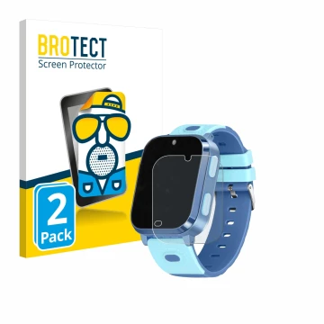 Vorderseite einer Produktverpackung mit dem Markenlogo BROTECT. Daneben ist das Gerät Noctiluxia 4G Kids Smartwatch mit dem zu