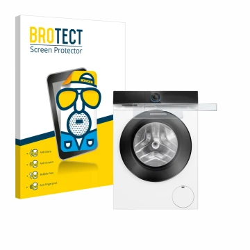 Vorderseite einer Produktverpackung mit dem Markenlogo BROTECT. Daneben ist das Gerät Siemens WG56B2041 IQ700 Touchdisplay mit