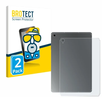 Vorderseite einer Produktverpackung mit dem Markenlogo BROTECT. Daneben ist das Gerät Samsung Galaxy Tab S10 FE+ (Rückseite) m
