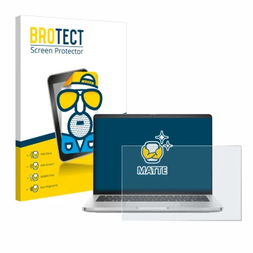 Vorderseite einer Produktverpackung mit dem Markenlogo BROTECT. Daneben ist das Gerät Dell Pro 14 Plus PB14250 mit dem zugehör