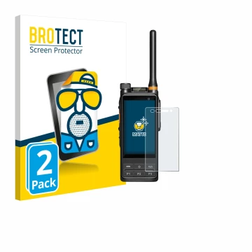 Vorderseite einer Produktverpackung mit dem Markenlogo BROTECT. Daneben ist das Gerät Hytera PDC680 mit dem zugehörigen Displa