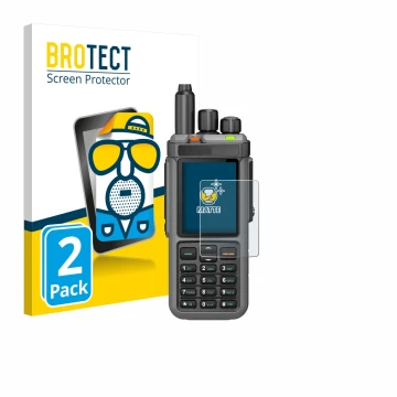 Vorderseite einer Produktverpackung mit dem Markenlogo BROTECT. Daneben ist das Gerät Radtel RT-880 mit dem zugehörigen Displa