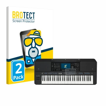 Vorderseite einer Produktverpackung mit dem Markenlogo BROTECT. Daneben ist das Gerät Yamaha PSR-SX720 mit dem zugehörigen Dis