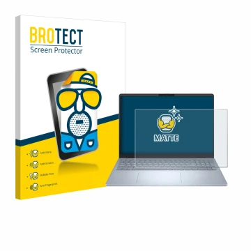 Vorderseite einer Produktverpackung mit dem Markenlogo BROTECT. Daneben ist das Gerät Dell 16 Plus Laptop mit dem zugehörigen 