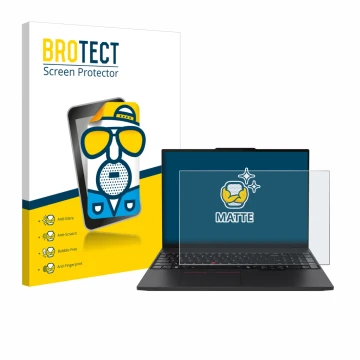 Vorderseite einer Produktverpackung mit dem Markenlogo BROTECT. Daneben ist das Gerät Lenovo ThinkPad P16s Gen 4 mit dem zugeh