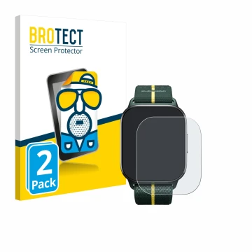 Vorderseite einer Produktverpackung mit dem Markenlogo BROTECT. Daneben ist das Gerät Motorola Moto watch fit mit dem zugehöri