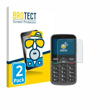 Vorderseite einer Produktverpackung mit dem Markenlogo BROTECT. Daneben ist das Gerät Doro 1380 mit dem zugehörigen Displaysch