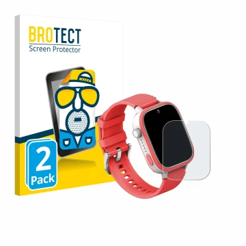 Vorderseite einer Produktverpackung mit dem Markenlogo BROTECT. Daneben ist das Gerät AngelTech Kids Smartwatch Ultra 1.83