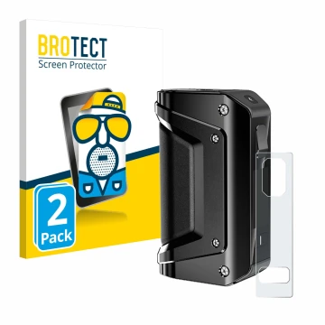 Vorderseite einer Produktverpackung mit dem Markenlogo BROTECT. Daneben ist das Gerät GeekVape Aegis Legend 3 mit dem zugehöri