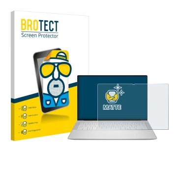 Vorderseite einer Produktverpackung mit dem Markenlogo BROTECT. Daneben ist das Gerät Dell 14 Premium Laptop mit dem zugehörig