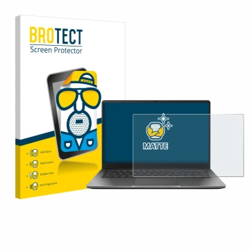 Vorderseite einer Produktverpackung mit dem Markenlogo BROTECT. Daneben ist das Gerät ASUS Chromebook Plus CX14 mit dem zugehö