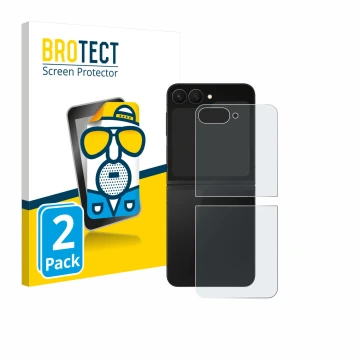 Vorderseite einer Produktverpackung mit dem Markenlogo BROTECT. Daneben ist das Gerät Samsung Galaxy Z Flip 7 FE (Rückseite) m