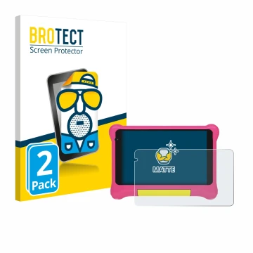 Vorderseite einer Produktverpackung mit dem Markenlogo BROTECT. Daneben ist das Gerät Happybe Kids Tablet 7