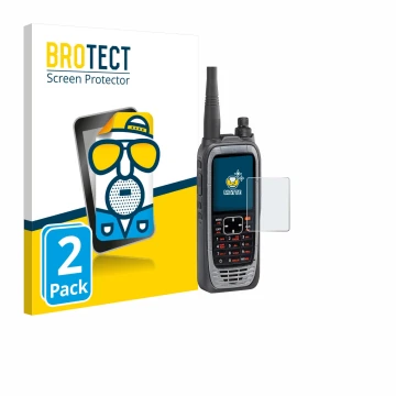 Vorderseite einer Produktverpackung mit dem Markenlogo BROTECT. Daneben ist das Gerät Icom IC-A25NE /IC-A25CE mit dem zugehöri