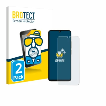 Vorderseite einer Produktverpackung mit dem Markenlogo BROTECT. Daneben ist das Gerät Oukitel C59 Pro mit dem zugehörigen Disp