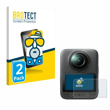 Vorderseite einer Produktverpackung mit dem Markenlogo BROTECT. Daneben ist das Gerät DJI Osmo 360 mit dem zugehörigen Display