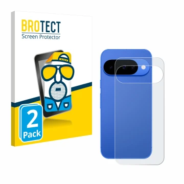 Vorderseite einer Produktverpackung mit dem Markenlogo BROTECT. Daneben ist das Gerät Google Pixel 10 (Rückseite) mit dem zuge