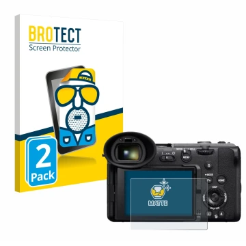 Vorderseite einer Produktverpackung mit dem Markenlogo BROTECT. Daneben ist das Gerät Sony Cinema Line FX2 mit dem zugehörigen