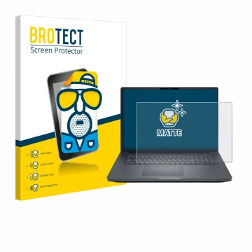 Vorderseite einer Produktverpackung mit dem Markenlogo BROTECT. Daneben ist das Gerät Dell Pro Max 18 mit dem zugehörigen Disp