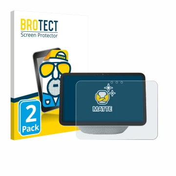 Vorderseite einer Produktverpackung mit dem Markenlogo BROTECT. Daneben ist das Gerät Amazon Echo Show 8 2025 (4. Gen.) mit de