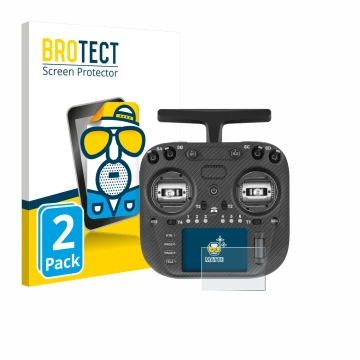 Vorderseite einer Produktverpackung mit dem Markenlogo BROTECT. Daneben ist das Gerät Radiomaster TX15 Max mit dem zugehörigen
