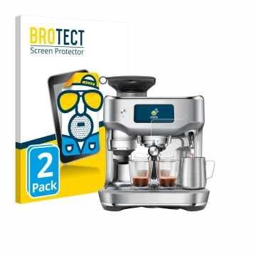 Vorderseite einer Produktverpackung mit dem Markenlogo BROTECT. Daneben ist das Gerät Sage the Oracle Dual Boiler mit dem zuge