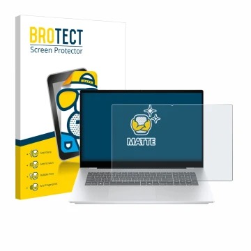 Vorderseite einer Produktverpackung mit dem Markenlogo BROTECT. Daneben ist das Gerät HP OmniBook 7 17-dc mit dem zugehörigen 